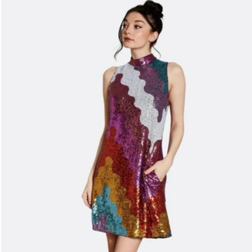 Hutch / Anthropologie Mavi Rainbow Sequin Mini Dress